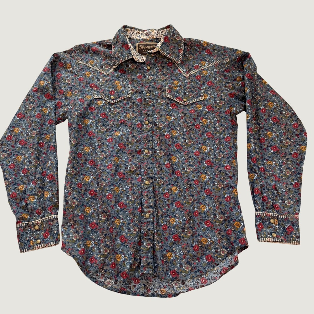 Wrangler Retro Womens Western Snap Shirt Blue Floral Whipstitch MVR015M Size L